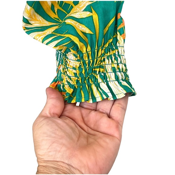 Betsy Johnson smocked teal palm print maxi dress size L - Picture 5 of 7